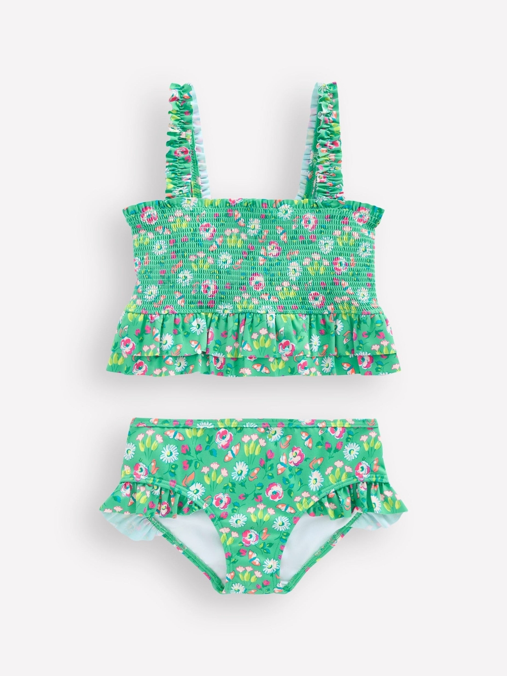 Mini Boden Green Floral Ruffled Two-Piece Tankini For Girls 9-10Y